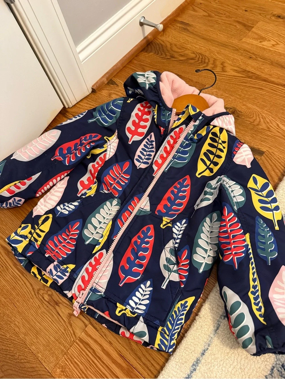 Mini Boden Fleece Lined Jacket with Leaf Pattern Size 4-5 years